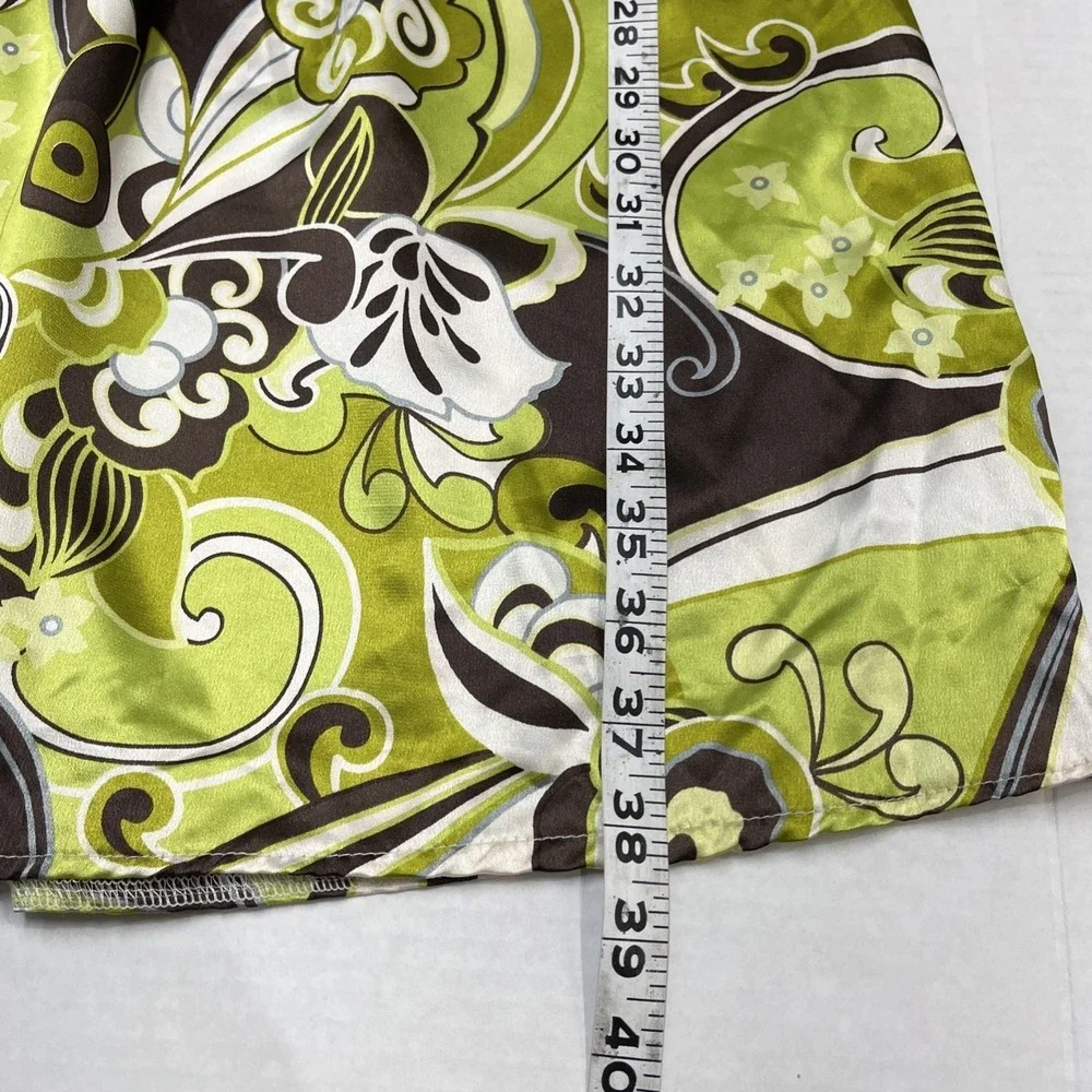 Vintage Y2K Johann Dress Green Brown Satin Babydoll Deep‎ V Size S/M Retro 70s